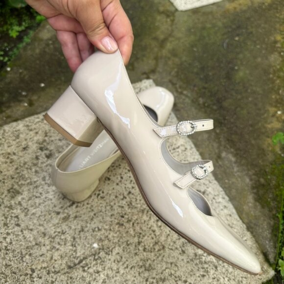 Stuart Weitzman Women's Cream Double Mary Jane Patent Leather Shoes Size 8.5 - Picture 8 of 14